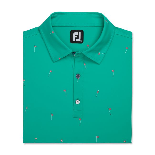 Men's Footjoy 18 Holes Print Lisle Self Collar Shirts Green | HXGALZJ-61