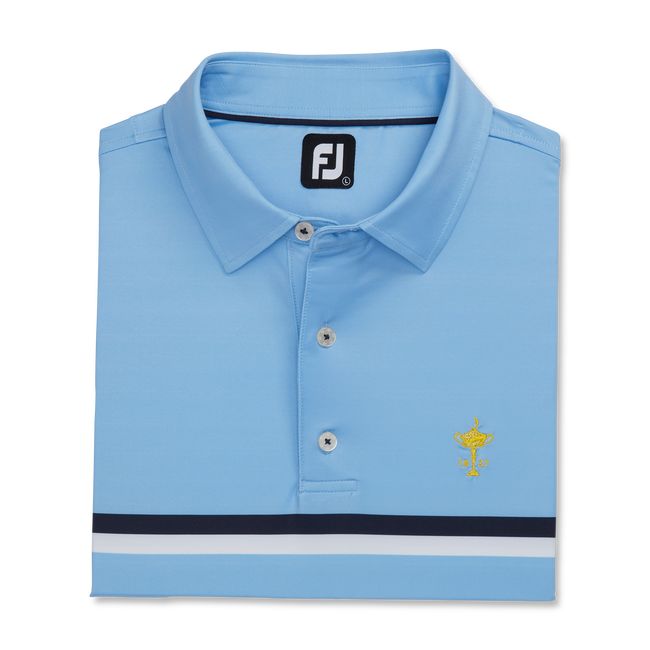 Men's Footjoy 1927 Trophy Double Chest Stripe Self Collar Shirts Blue | QJNUCVR-60