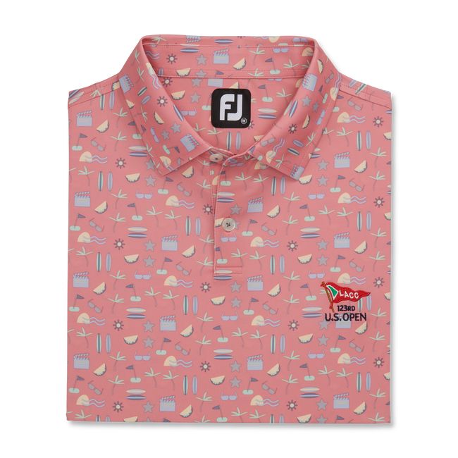 Men's Footjoy 2023 U.S. Open Hollywood Print Lisle Self Collar Shirts Red | TANWOVJ-06