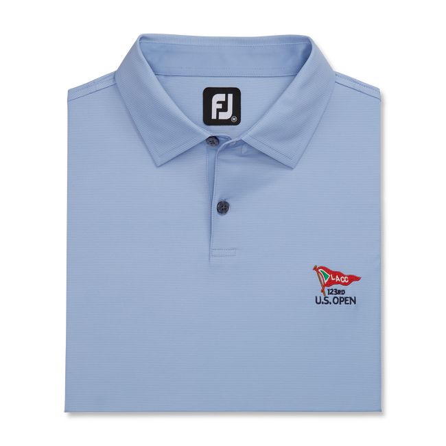 Men's Footjoy 2023 U.S. Open Micro Feeder Stripe Lisle Self Collar Shirts Azure | BRIQSNP-63