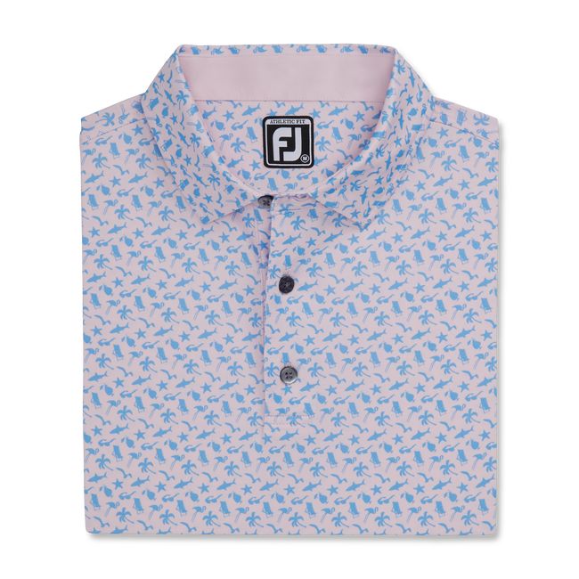 Men's Footjoy Athletic Fit Beach Print Lisle Self Collar Shirts Pink / Blue | TOAVGCD-04