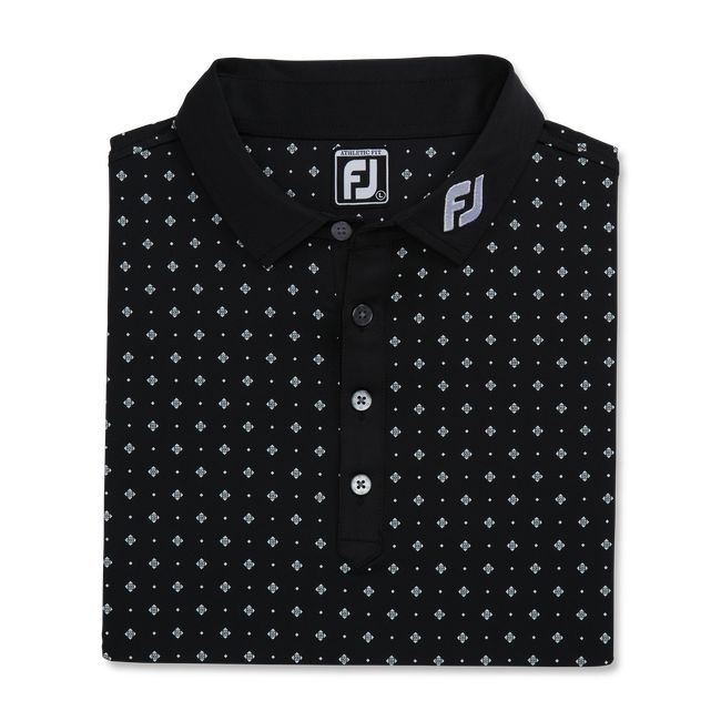 Men's Footjoy Athletic Fit Deco Print Self Collar Shirts Black | LJGBPUZ-69