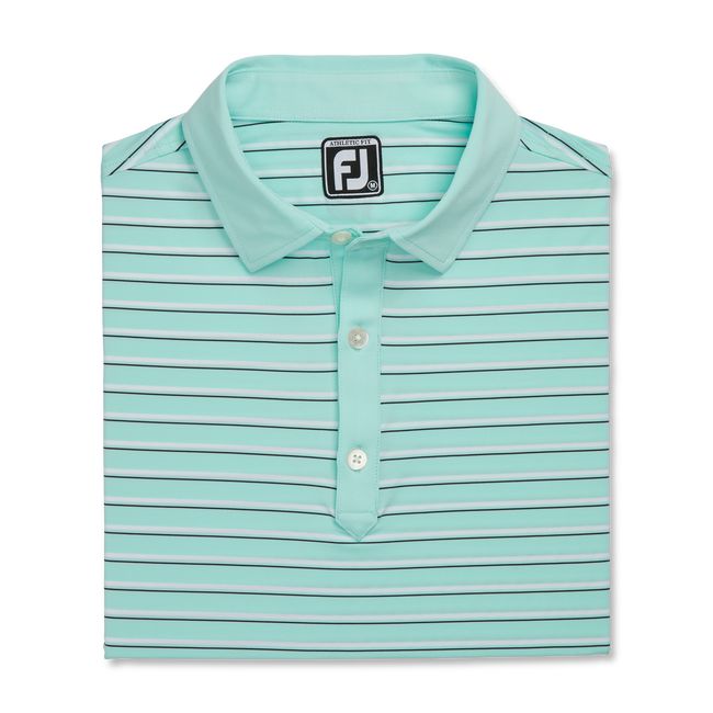 Men's Footjoy Athletic Fit Multi-Stripe Lisle Self Collar Shirts Turquoise | IHDBKTE-63