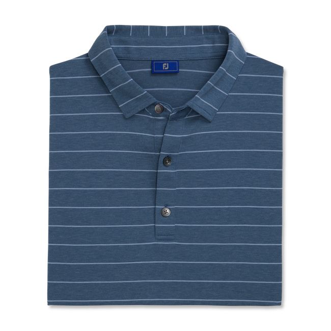 Men's Footjoy Athletic Fit Open Stripe Jersey Self Collar Shirts Royal | KYPWHAE-05