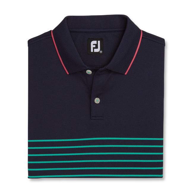 Men's Footjoy Breton Stripe Stretch Pique Knit Collar Shirts Navy / Green | KOPSGWF-28