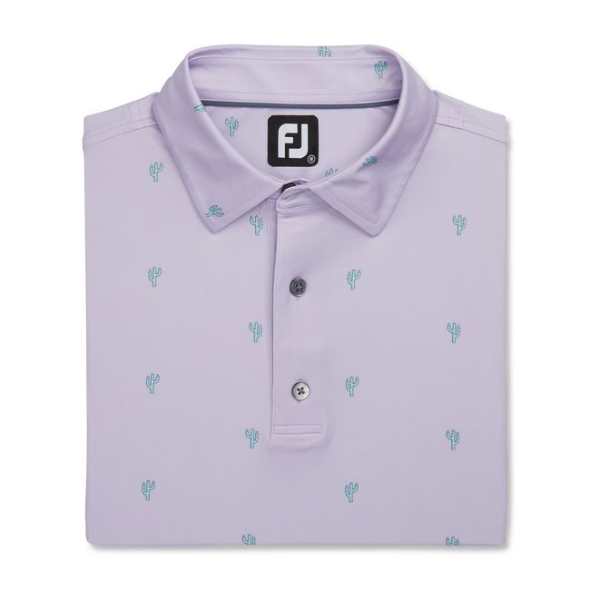 Men's Footjoy Cactus Print Lisle Self Collar Shirts Purple | RJMEQGK-15