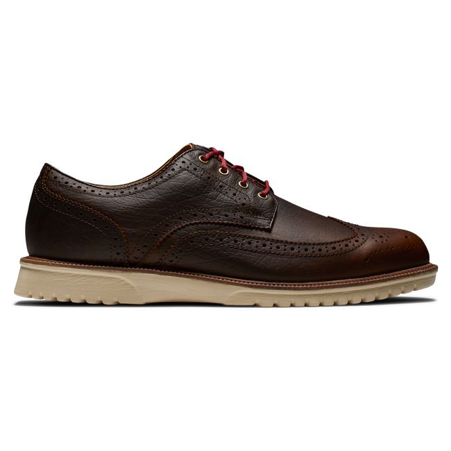 Men's Footjoy Club Casuals Wing Tip Spiked Golf Shoes Brown | MSRNCAX-93