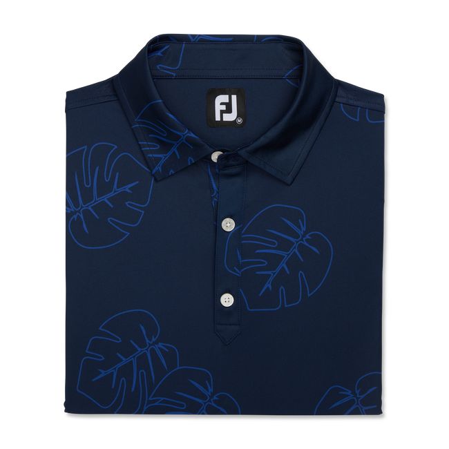 Men's Footjoy Jungle Leaf Print Lisle Self Collar Shirts Navy | KRTAQED-82