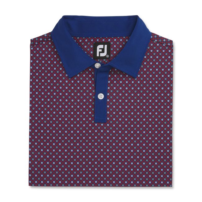 Men's Footjoy Lisle Circle Print Self Collar Shirts Burgundy | FVQNKPZ-71