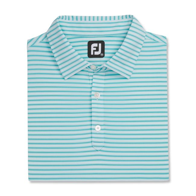 Men's Footjoy Lisle Even Stripe Self Collar Shirts Turquoise | TMSZCER-62