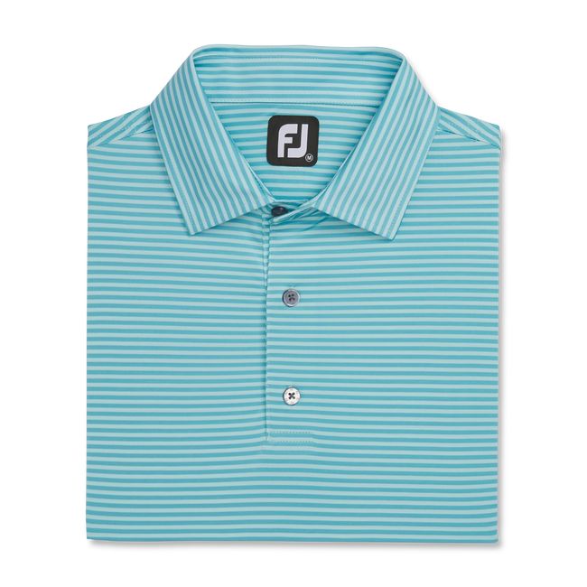 Men's Footjoy Lisle Feeder Stripe Self Collar Shirts Turquoise | RQMIFZU-93