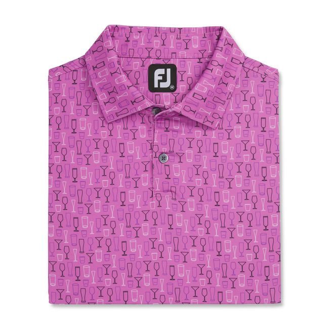 Men's Footjoy Lisle Glass Print Self Collar Shirts Fuchsia | EHPNWBR-74