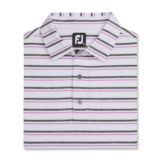 Men's Footjoy Lisle Space Dyed Stripe Self Collar Shirts White | DHFCMNA-04