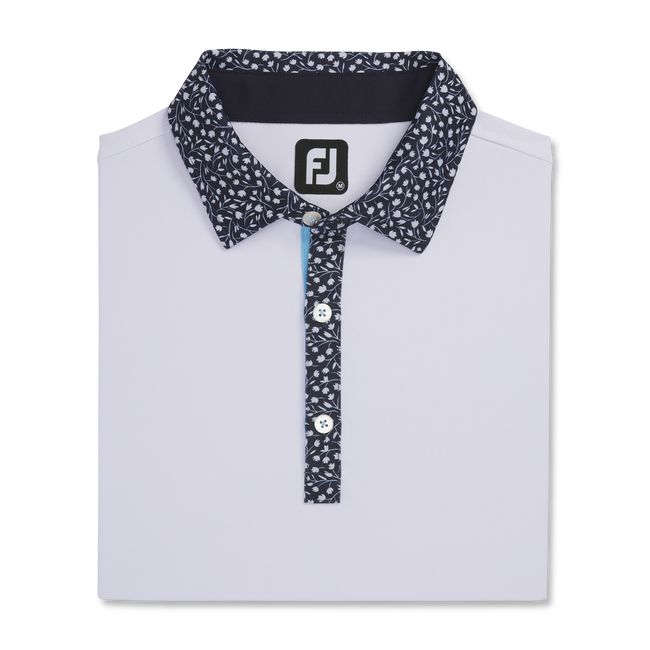 Men's Footjoy Pique Tulip Trim Stretch Lisle Collar Shirts White / Navy | LOTMDNA-53