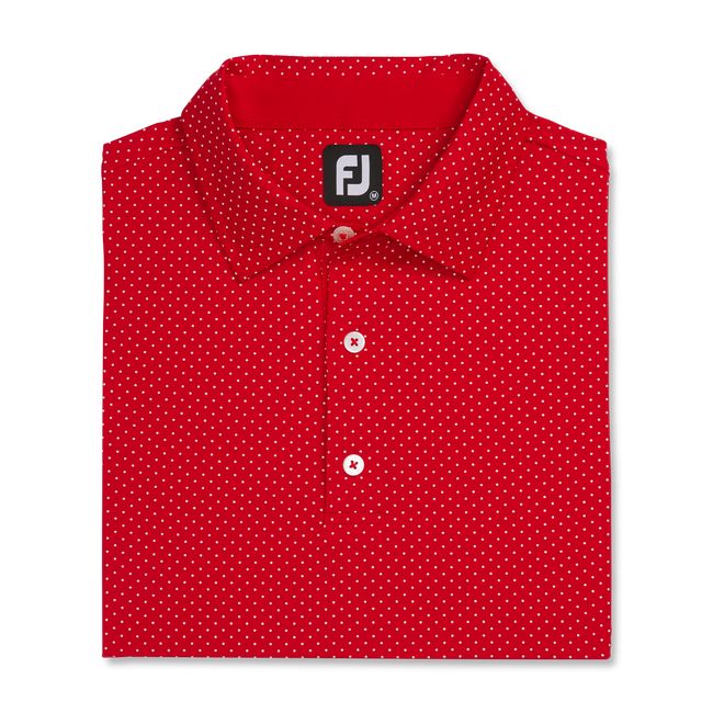 Men's Footjoy Stretch Lisle Dot Print Self Collar Shirts Red | SCZDEGU-09