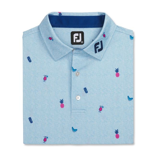 Men's Footjoy Tiki Print Lisle Self Collar Shirts Blue | IGBPKDE-38