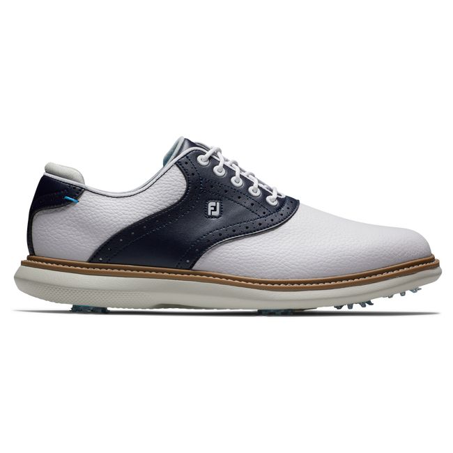 Men's Footjoy Traditionally Spiked Golf Shoes White / Navy | AYZKLIW-50