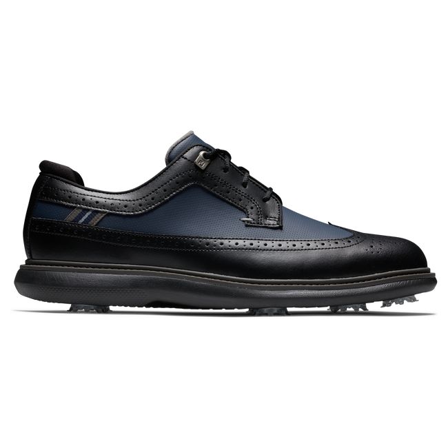 Men's Footjoy Traditions - Wing Tip Spiked Golf Shoes Black | UEJVBXD-85