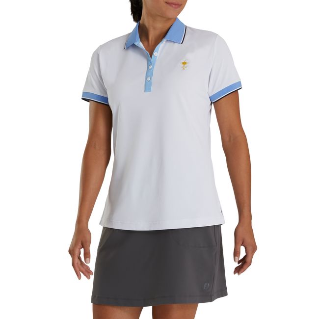 Women's Footjoy 1927 Trophy Solid With Stripe Trim Shirts White / Light Blue | GNZUBIQ-89