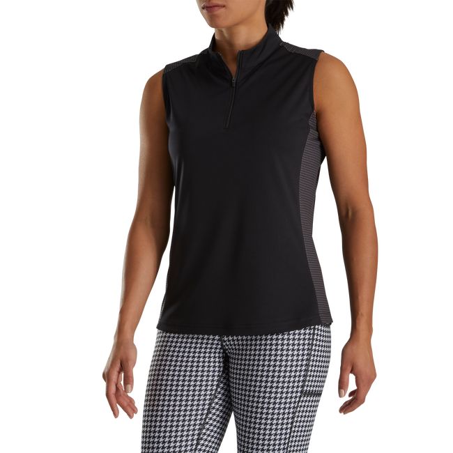 Women's Footjoy 1/4 Zip Houndstooth Trim Shirts Black | KVDZXWL-16