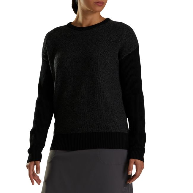 Women's Footjoy Crewneck Sweaters Black | OZXVICM-47