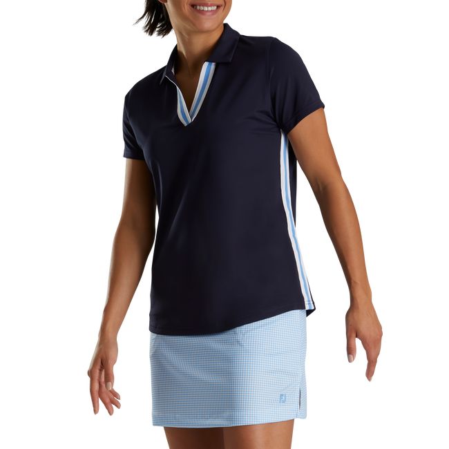 Women's Footjoy Stripe Ribbon Trim Shirts Navy | PUNOIVG-59