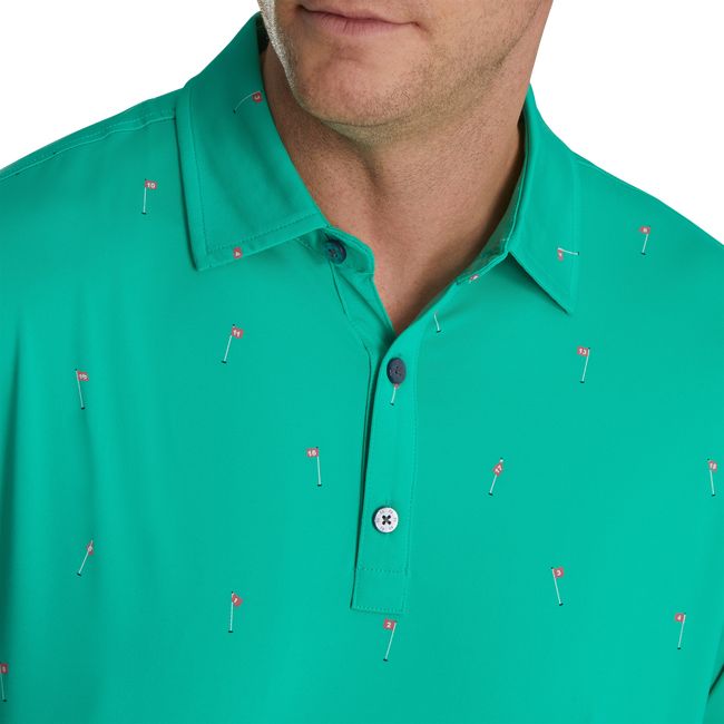 Men's Footjoy 18 Holes Print Lisle Self Collar Shirts Green | HXGALZJ-61