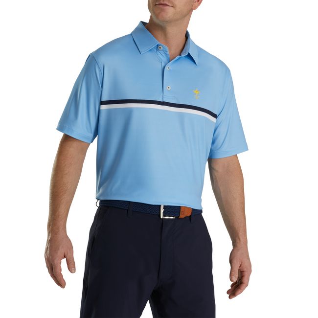 Men's Footjoy 1927 Trophy Double Chest Stripe Self Collar Shirts Blue | QJNUCVR-60