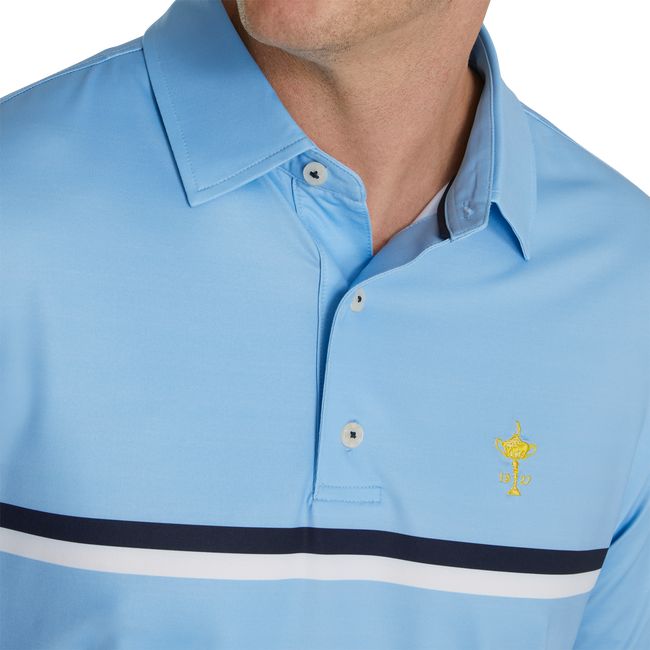 Men's Footjoy 1927 Trophy Double Chest Stripe Self Collar Shirts Blue | QJNUCVR-60