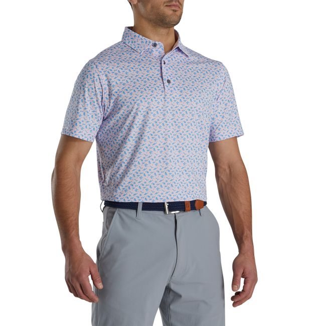 Men's Footjoy Athletic Fit Beach Print Lisle Self Collar Shirts Pink / Blue | TOAVGCD-04