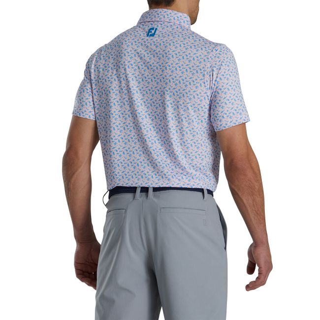 Men's Footjoy Athletic Fit Beach Print Lisle Self Collar Shirts Pink / Blue | TOAVGCD-04