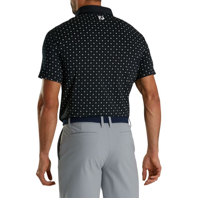 Men's Footjoy Athletic Fit Deco Print Self Collar Shirts Black | LJGBPUZ-69