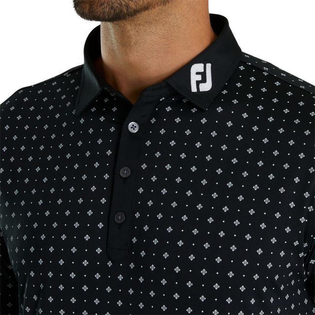 Men's Footjoy Athletic Fit Deco Print Self Collar Shirts Black | LJGBPUZ-69