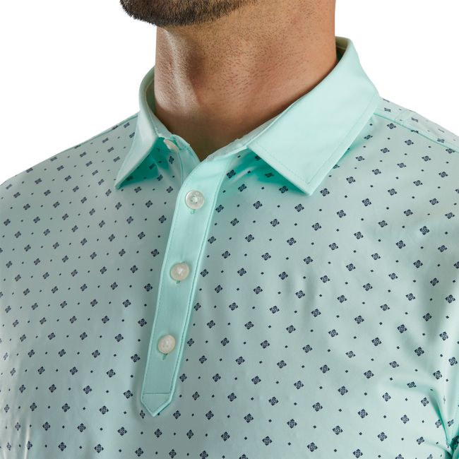 Men's Footjoy Athletic Fit Deco Print Self Collar Shirts Mint | OBUXIJZ-50