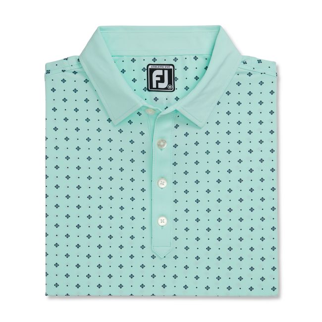 Men\'s Footjoy Athletic Fit Deco Print Self Collar Shirts Mint | OBUXIJZ-50