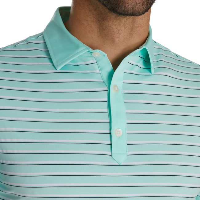 Men's Footjoy Athletic Fit Multi-Stripe Lisle Self Collar Shirts Turquoise | IHDBKTE-63