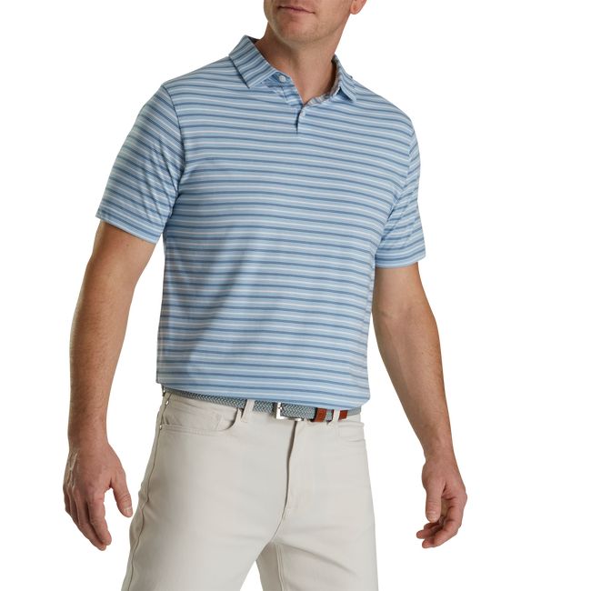 Men's Footjoy Athletic Fit Multi-Stripe Jersey Shirts Blue | RAXMJFC-81