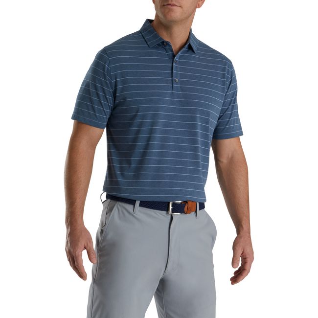 Men's Footjoy Athletic Fit Open Stripe Jersey Self Collar Shirts Royal | KYPWHAE-05