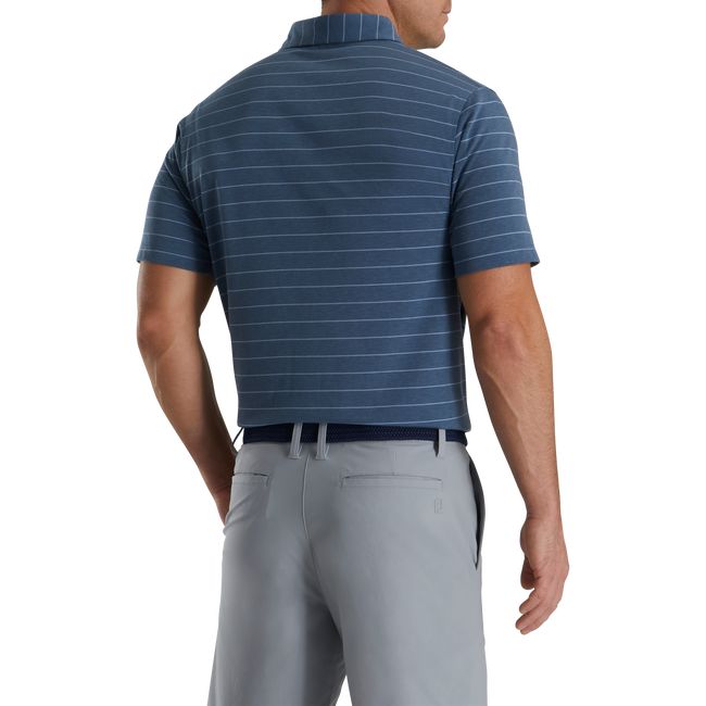 Men's Footjoy Athletic Fit Open Stripe Jersey Self Collar Shirts Royal | KYPWHAE-05