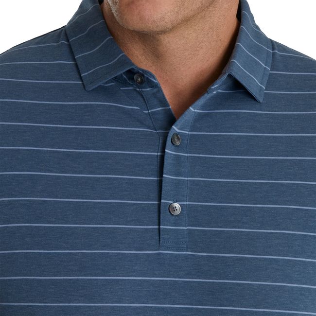 Men's Footjoy Athletic Fit Open Stripe Jersey Self Collar Shirts Royal | KYPWHAE-05