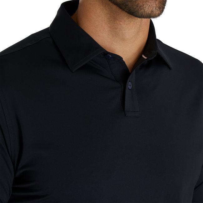 Men's Footjoy Athletic Fit Solid Lisle Self Collar Shirts Black | KQOXUCD-71