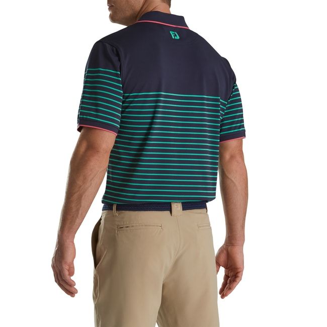 Men's Footjoy Breton Stripe Stretch Pique Knit Collar Shirts Navy / Green | KOPSGWF-28