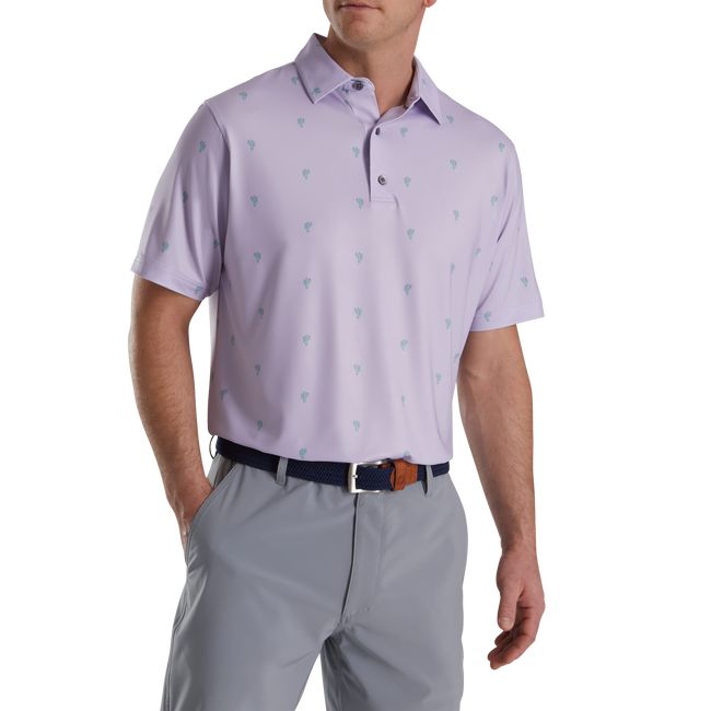 Men's Footjoy Cactus Print Lisle Self Collar Shirts Purple | RJMEQGK-15