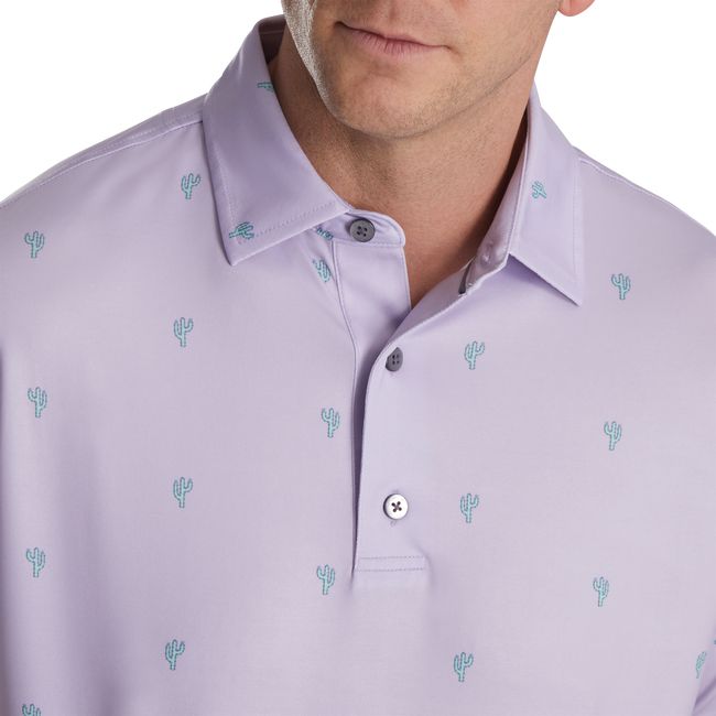 Men's Footjoy Cactus Print Lisle Self Collar Shirts Purple | RJMEQGK-15