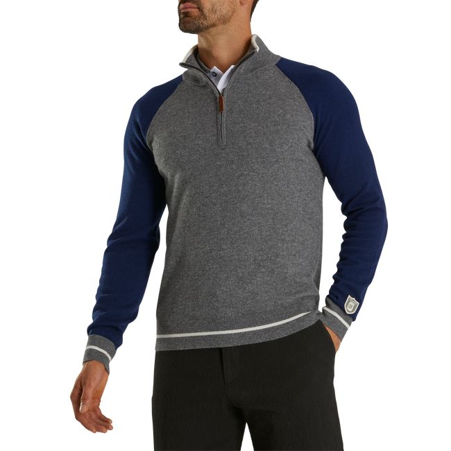 Men's Footjoy Cashmere Quarter-Zip Pullover Sweatshirt Navy / Grey | CDSNWVB-71