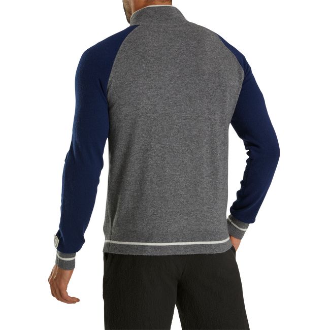 Men's Footjoy Cashmere Quarter-Zip Pullover Sweatshirt Navy / Grey | CDSNWVB-71