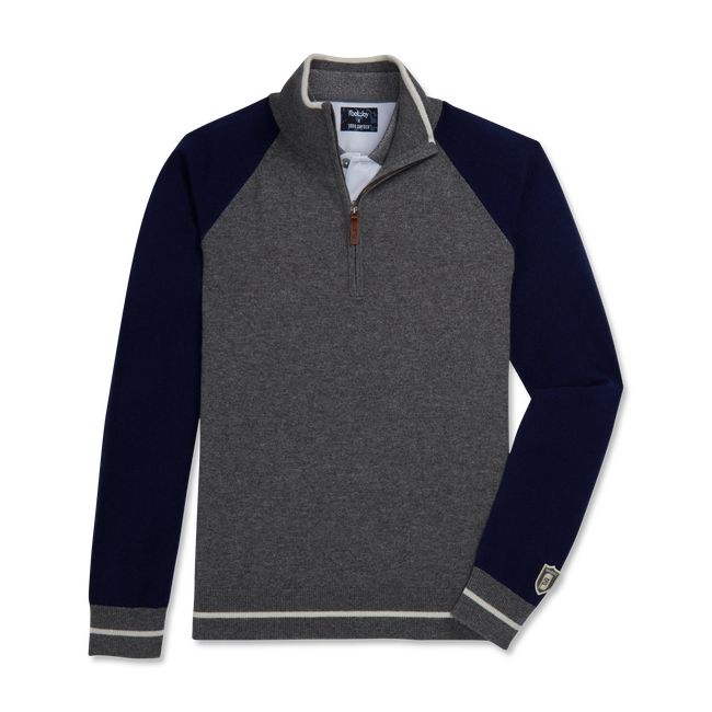 Men\'s Footjoy Cashmere Quarter-Zip Pullover Sweatshirt Navy / Grey | CDSNWVB-71