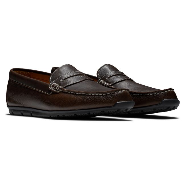 Men's Footjoy Club Casuals Penny Loafers Chocolate | EBMQPTO-30