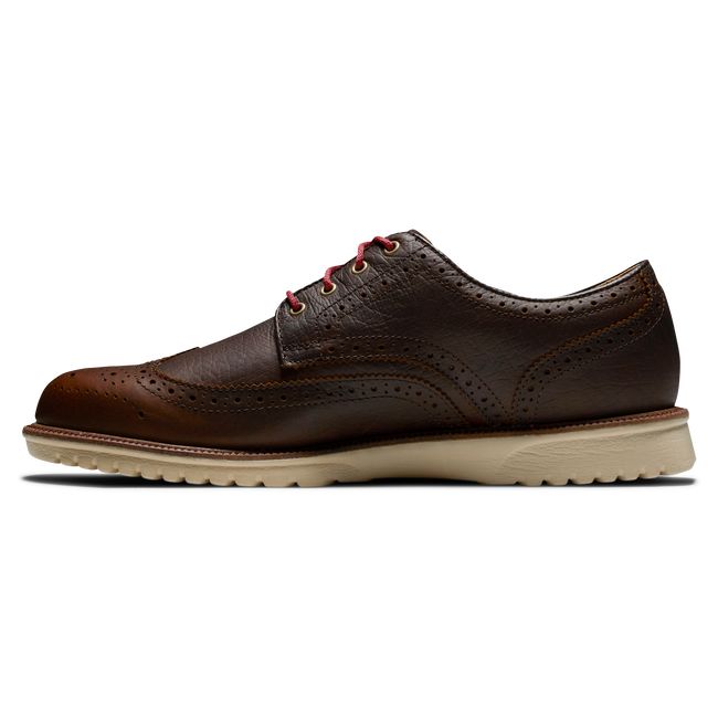 Men's Footjoy Club Casuals Wing Tip Spiked Golf Shoes Brown | MSRNCAX-93