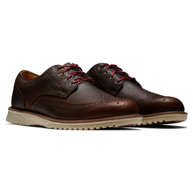 Men's Footjoy Club Casuals Wing Tip Spiked Golf Shoes Brown | MSRNCAX-93